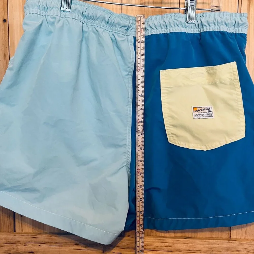 American Eagle Swim Shop Mens Colorblock Swim Trunks W/ Pocket‎ Size L Multi